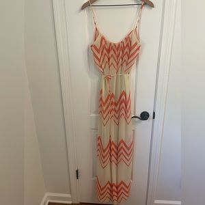 Cream and Coral Chevron Maxi Dress